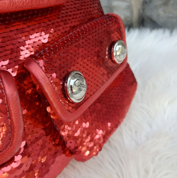 Coach Red Sequin Poppy Spotlight Tote Shoulder Bag - Picture 4 of 16